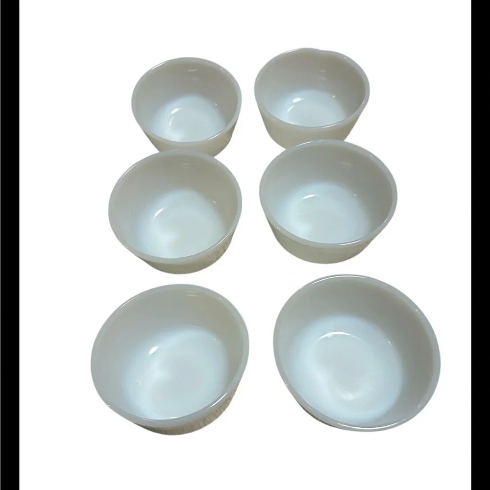 Set Of 6 Vintage Anchor Hocking Fire King Milk Glass Custard Cup Ramekins USA